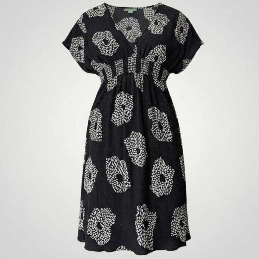 Maple Anthropologie Vintage Silk Dress Women Medium Black Abstract Floral Plisse